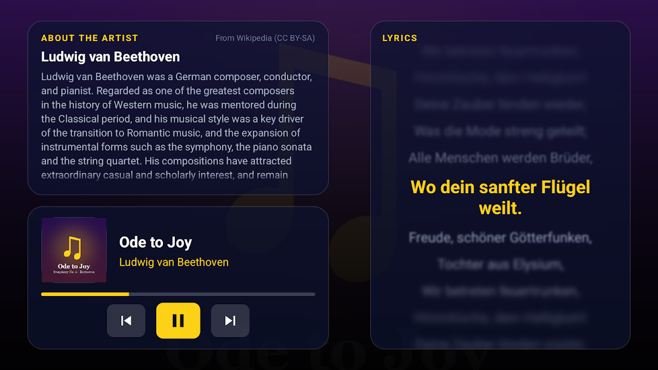 Music player with lyrics